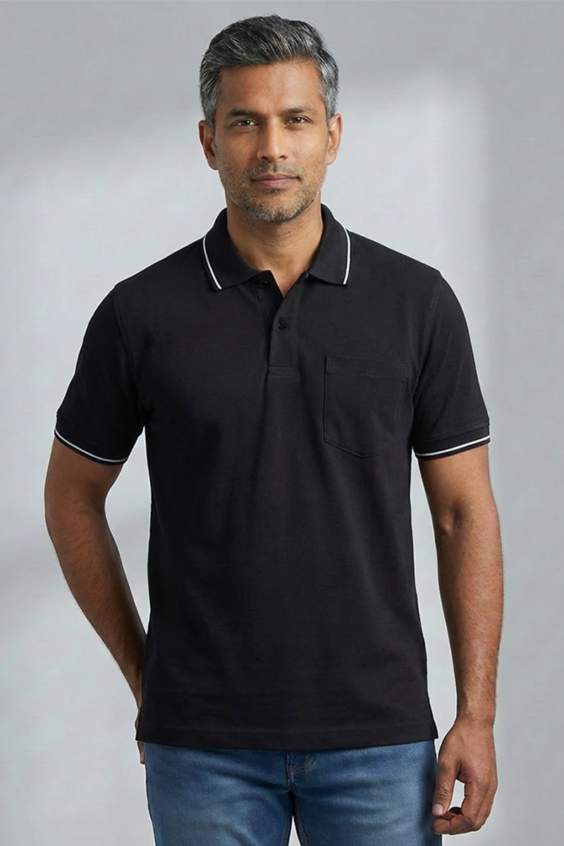 Black Collar T-shirt with Pocket