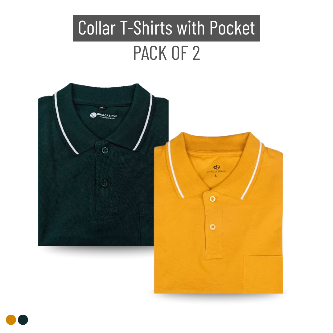 Men Cotton Collar T-shirt with Pocket - Pack of 2