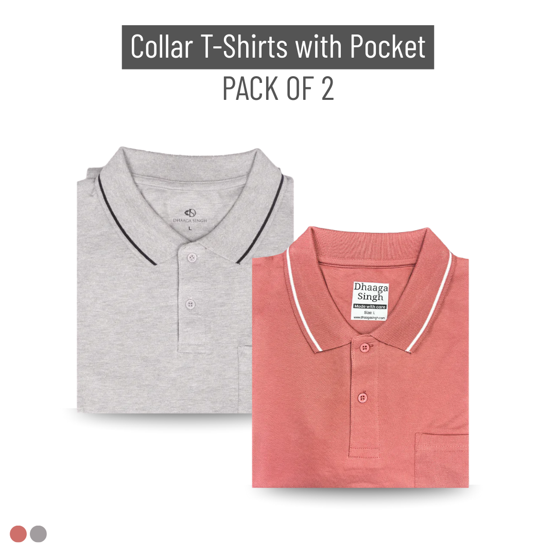 Men Cotton Collar T-shirt with Pocket - Pack of 2