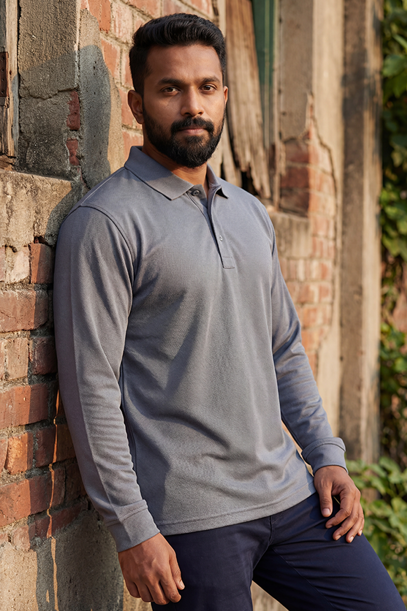 Armor Dry Fit Full Sleeve Polo T-shirt Grey