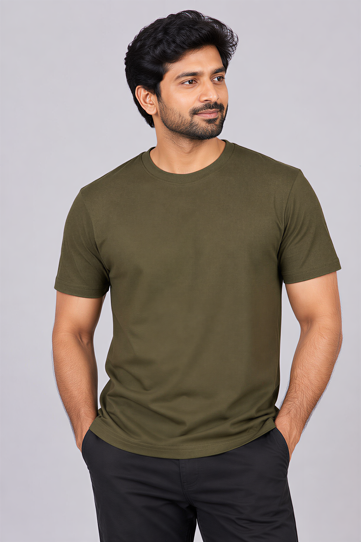 Cotton Green Color Round Neck T-shirt