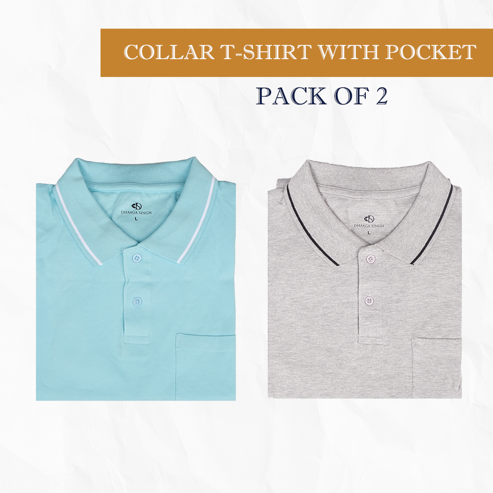 Men Cotton Collar T-shirt with Pocket - Pack of 2