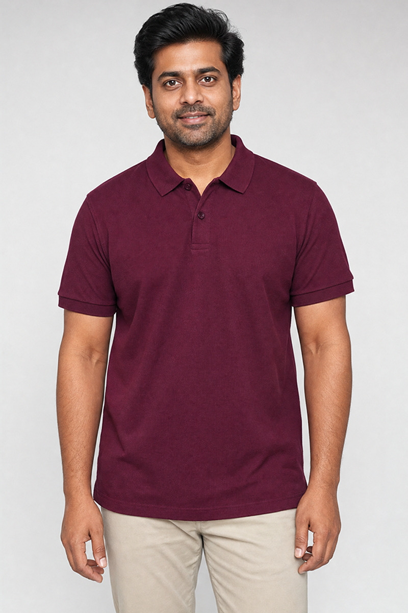 Cotton Rich Solid Half Sleeve Polo T-Shirt Plum Wine