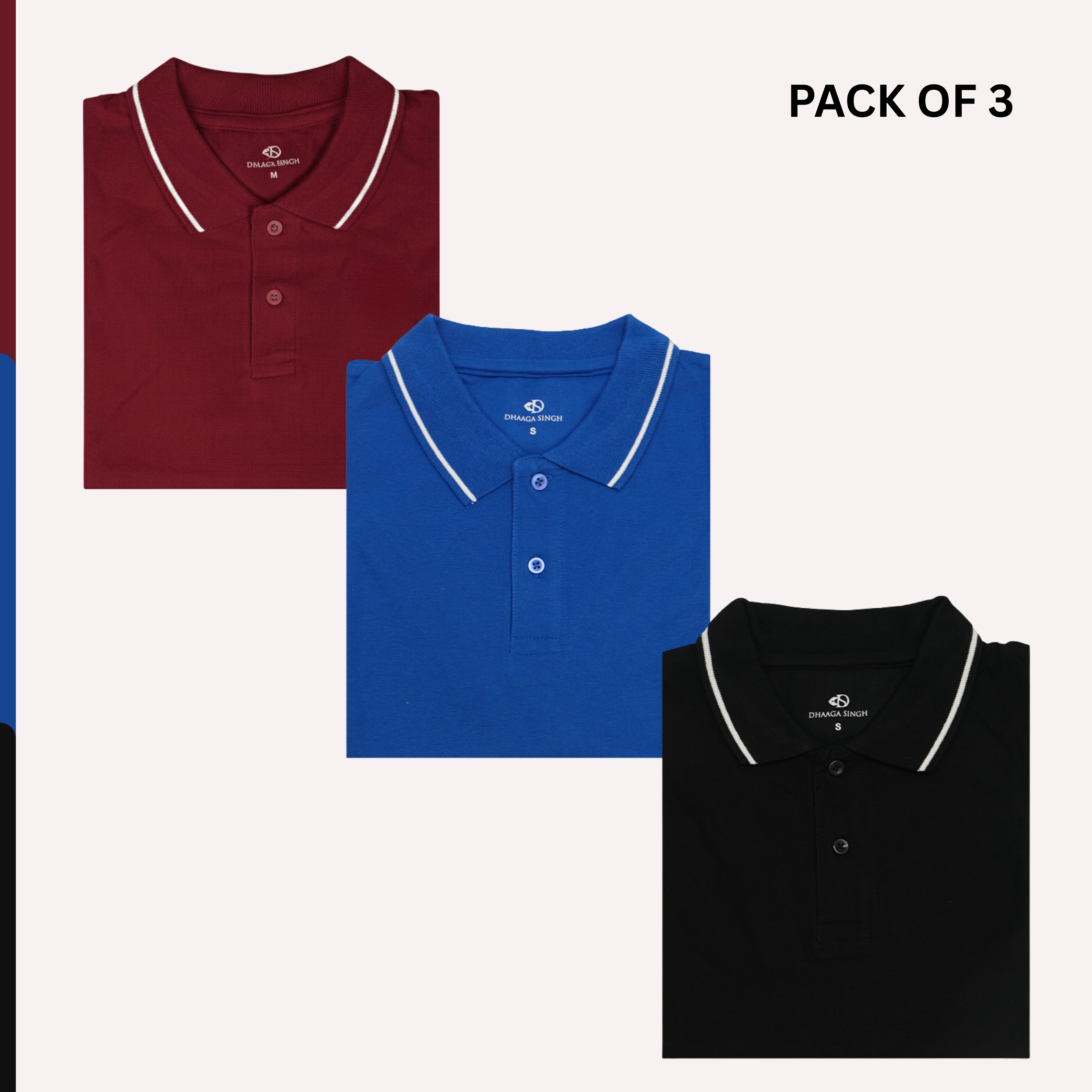 Men Cotton Collar T-shirt - Pack of 3