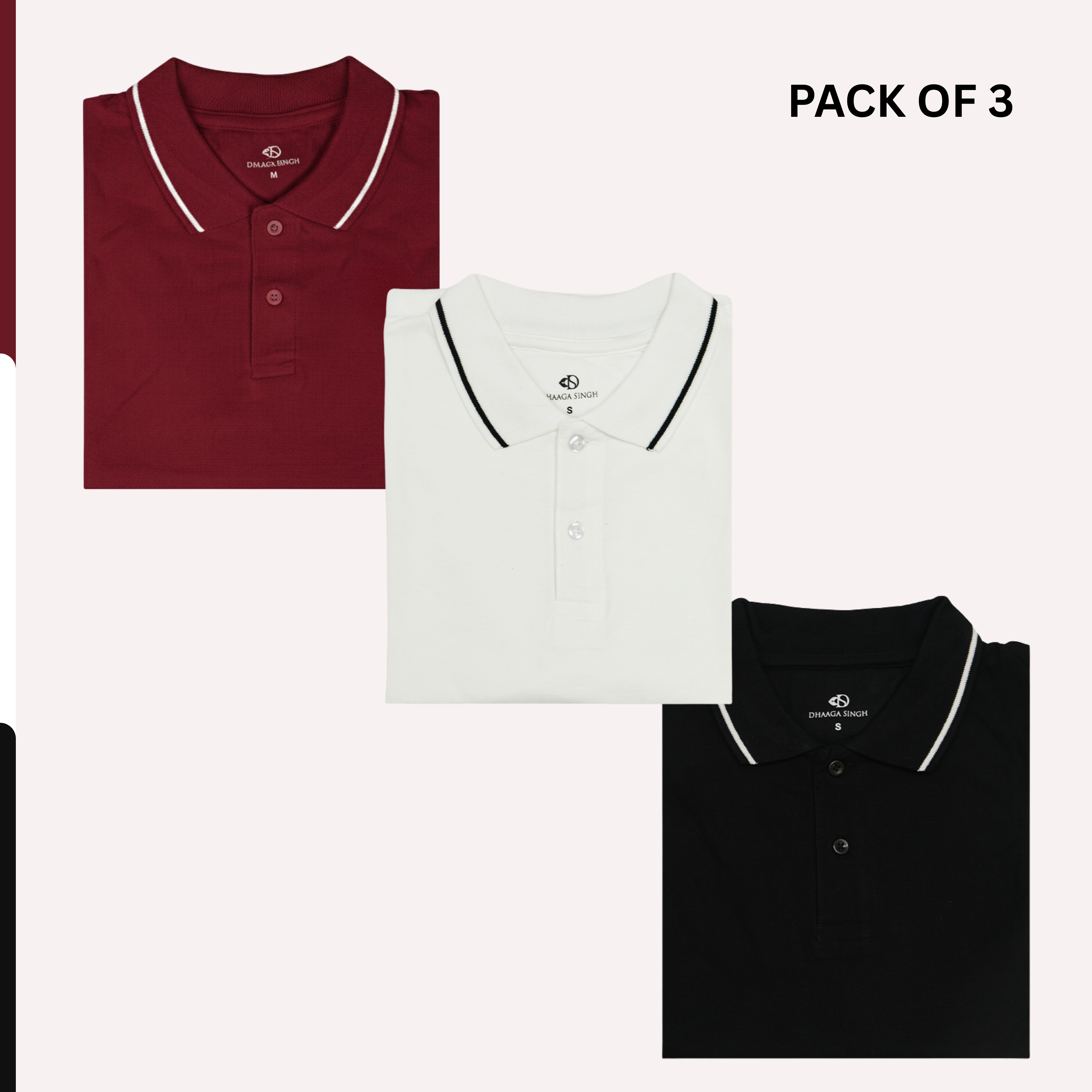 Men Cotton Collar T-shirt - Pack of 3