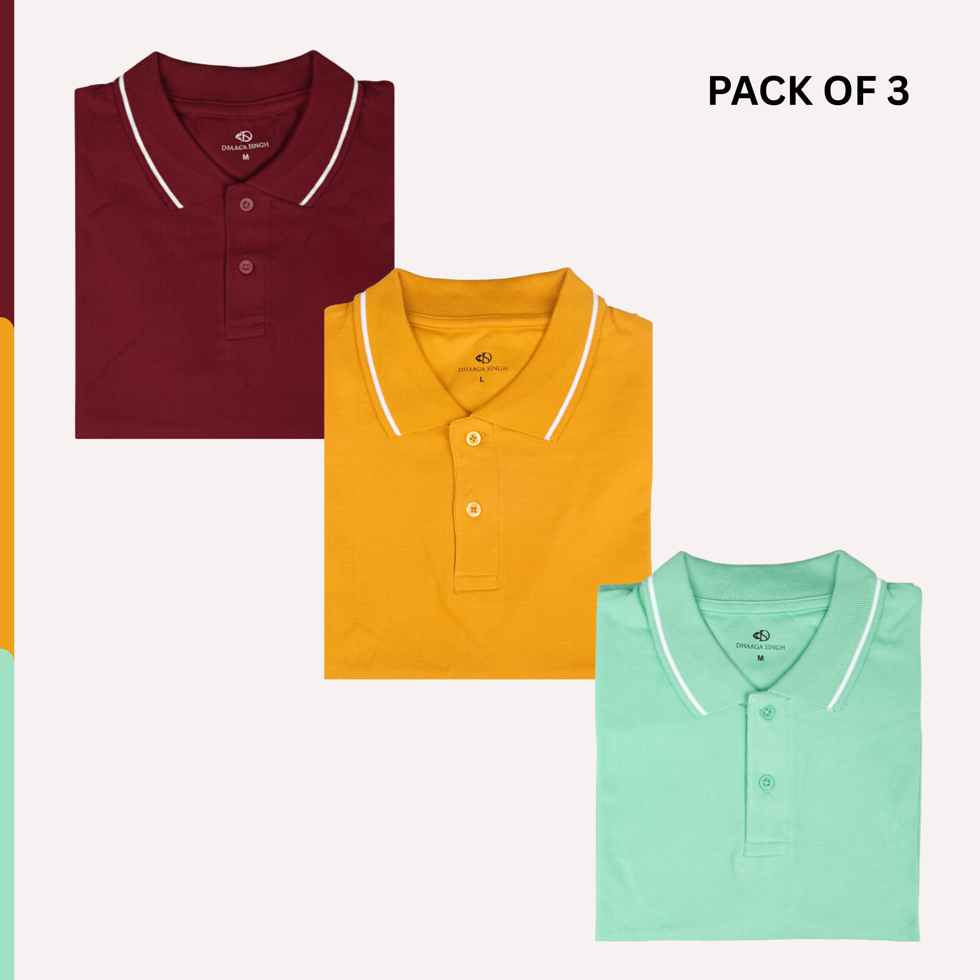 Men Cotton Collar T-shirt - Pack of 3