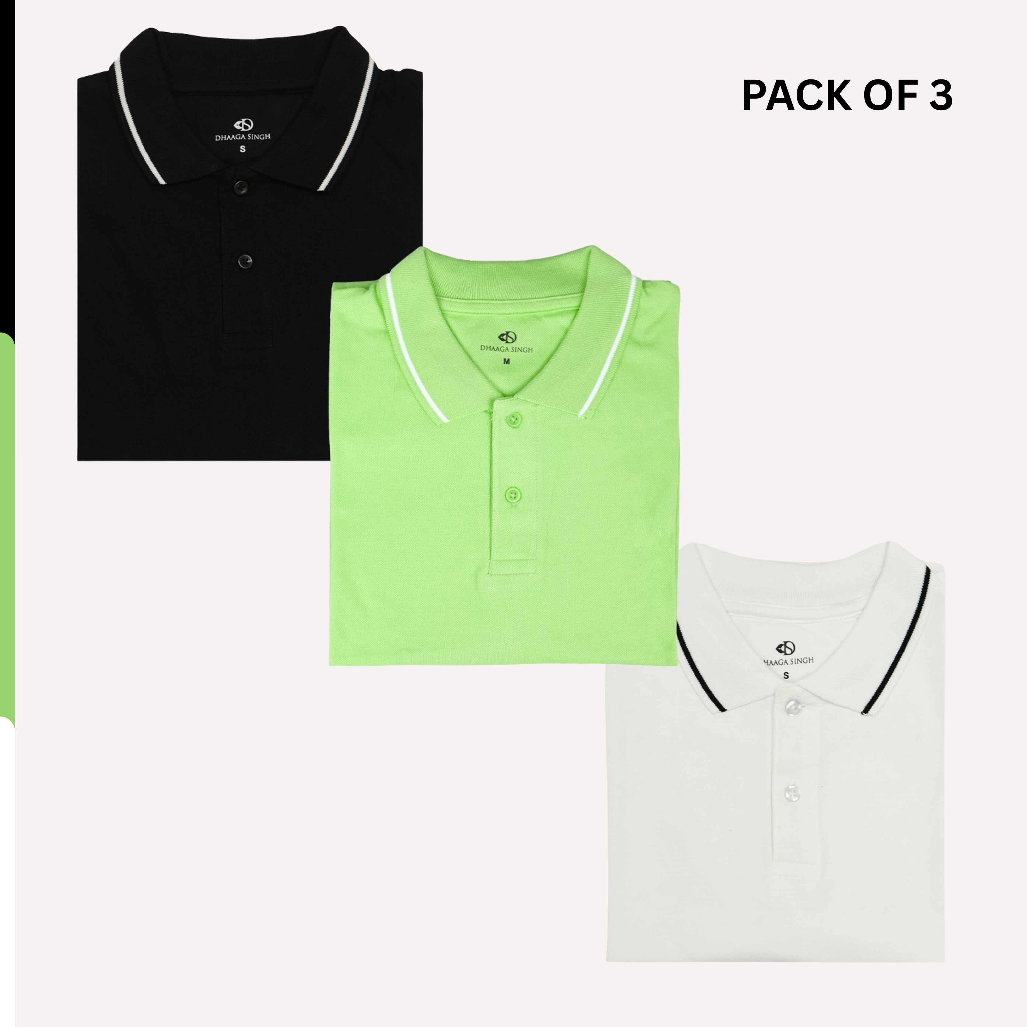 Men Cotton Collar T-shirt - Pack of 3