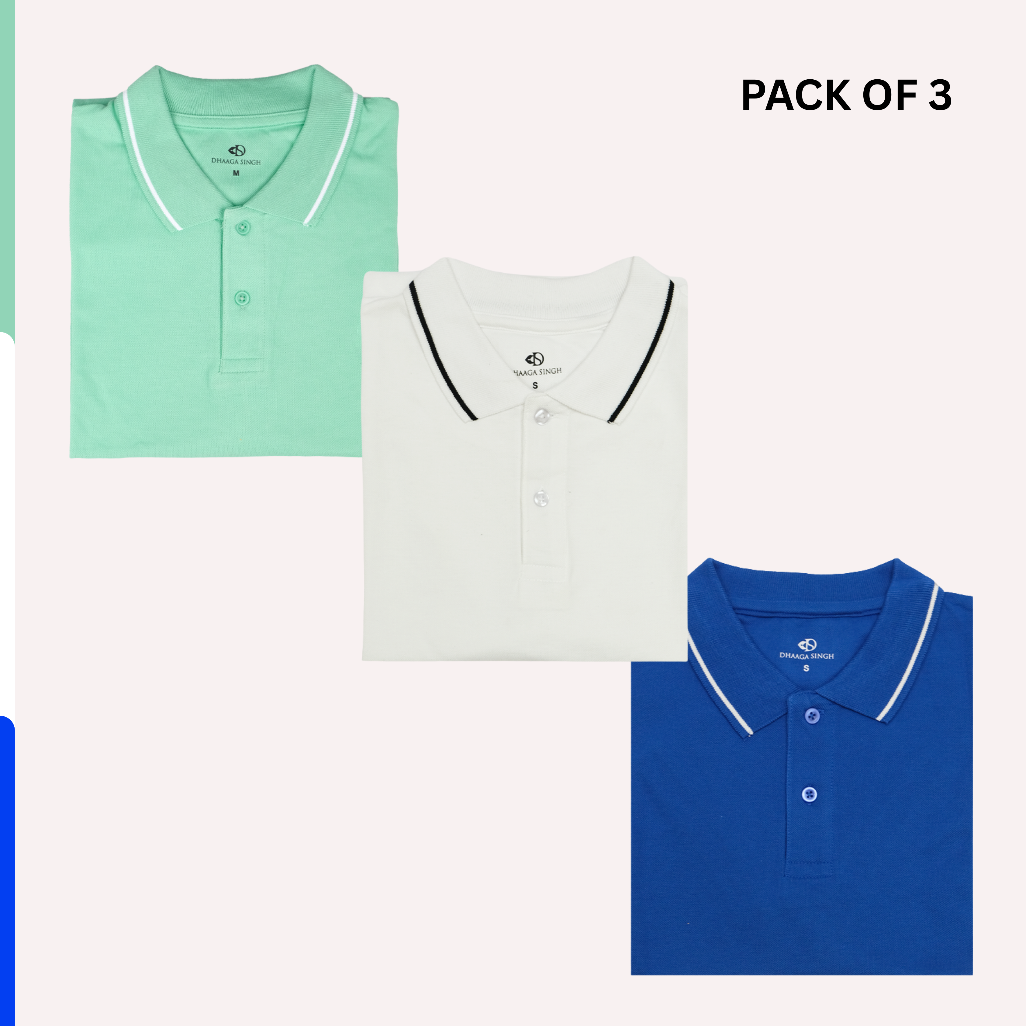Men Cotton Collar T-shirt - Pack of 3
