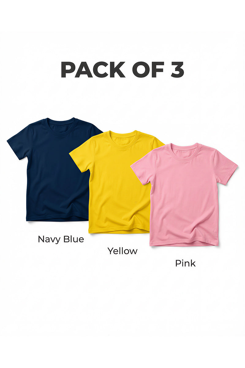 Kids Soft Cotton Round Neck Tees Pack of 3