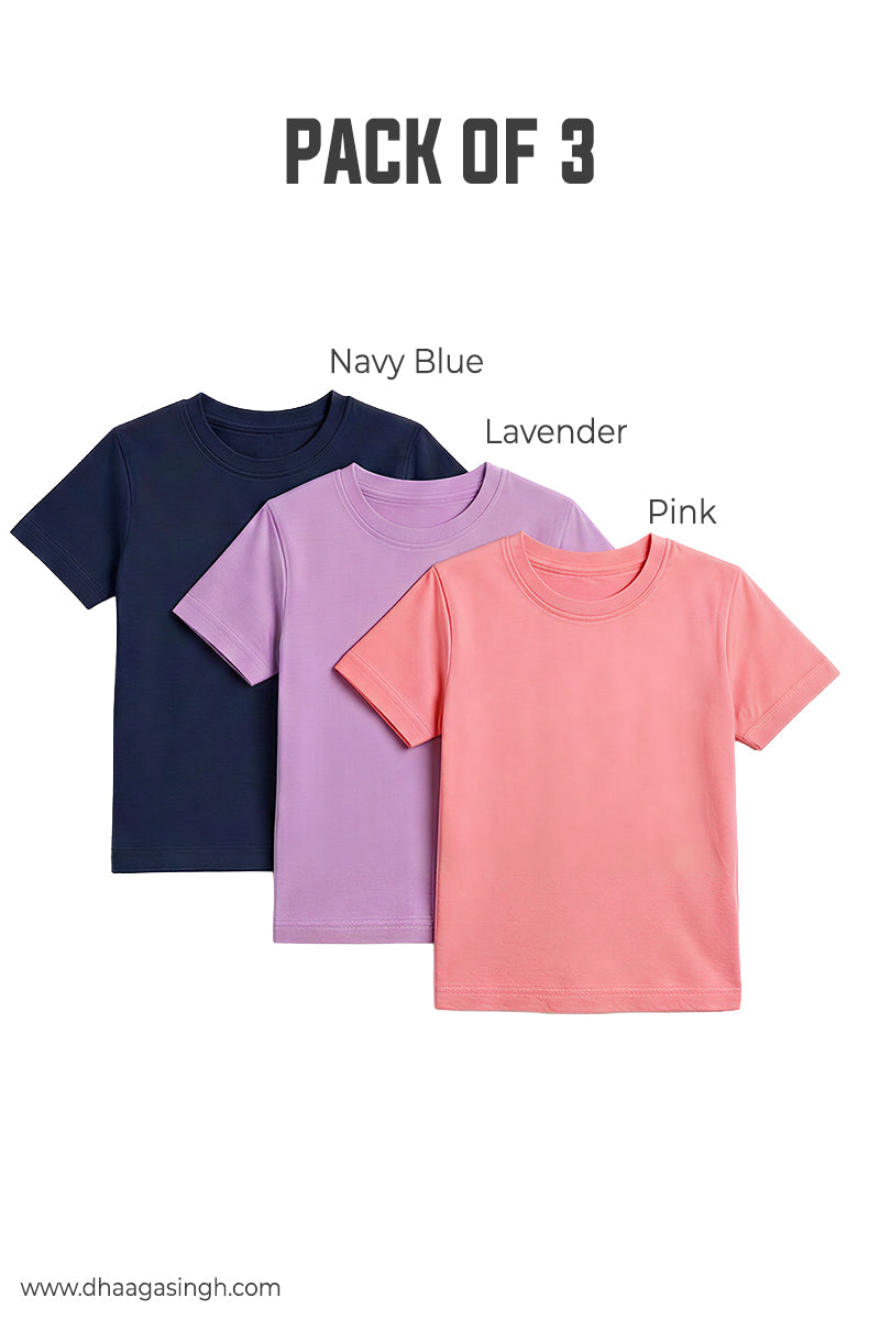 Kids Soft Round Neck Tees Pack of 3 | Age 7-8 Years