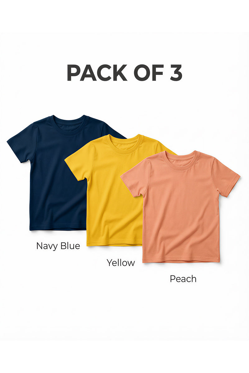 Kids Soft Cotton Round Neck Tees Pack of 3