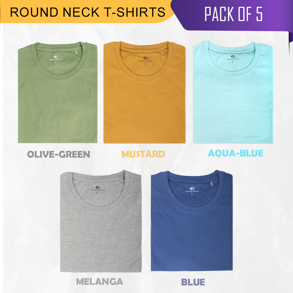 Cotton Round Neck T-shirts - Pack of 5