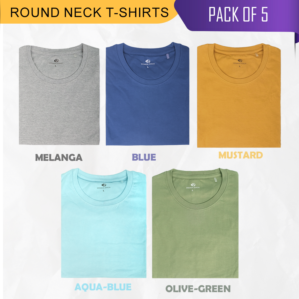 Cotton Round Neck T-shirts - Pack of 5