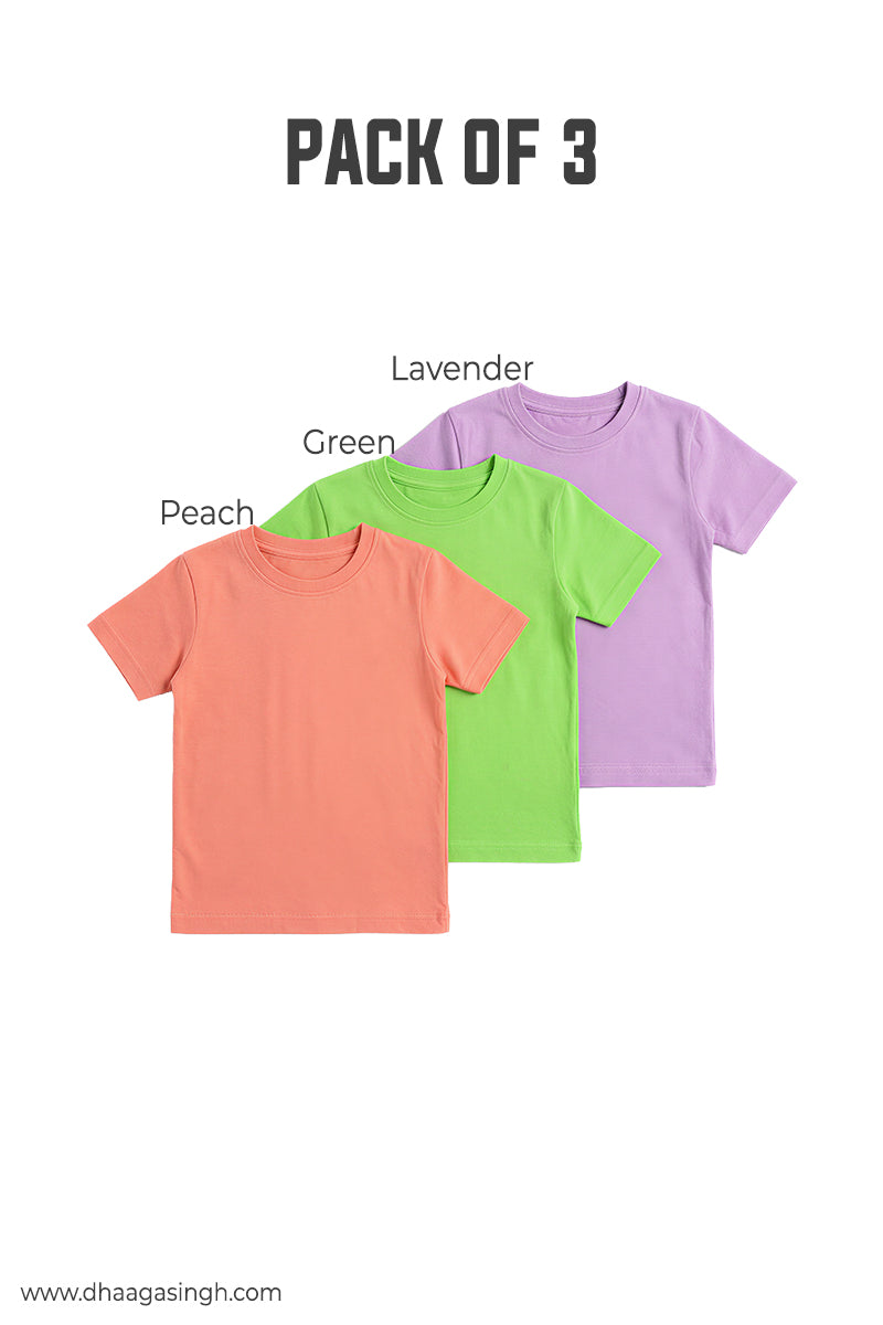 Kids Soft Round Neck Tees Pack of 3 | Age 7-8 Years