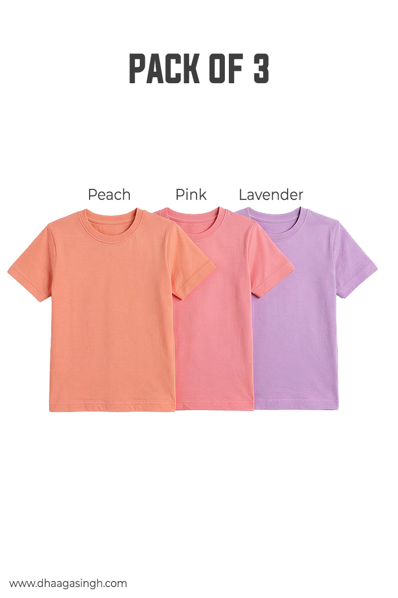 Kids Soft Round Neck Tees Pack of 3 | Age 7-8 Years
