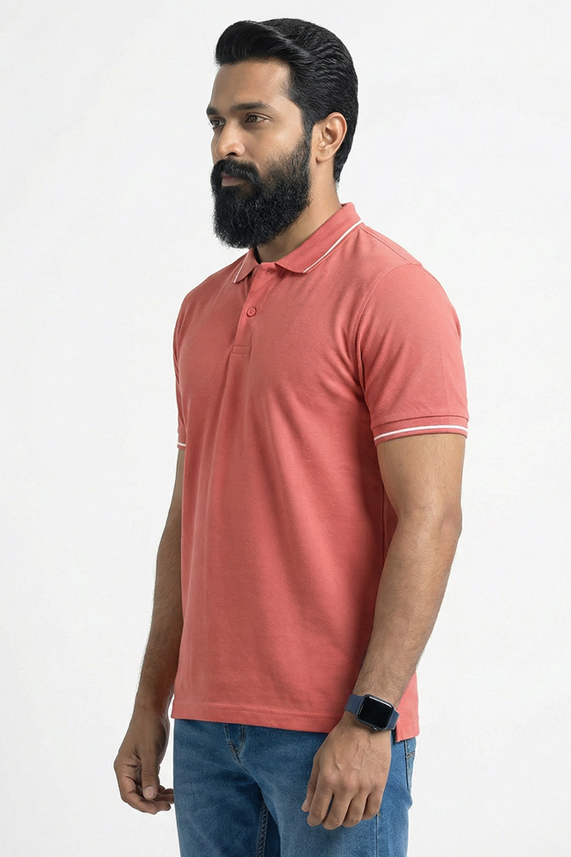Men Cotton Rose Pink Collar Neck T-shirt