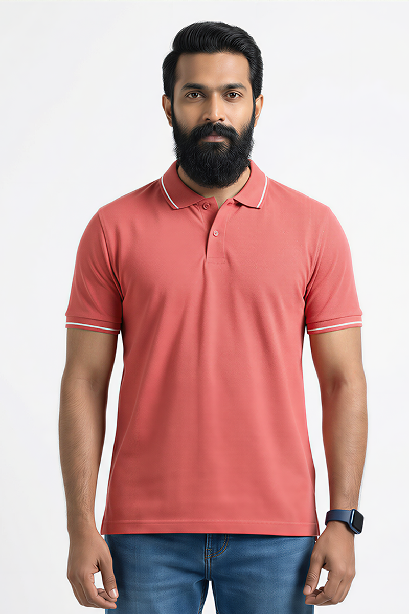 Men Cotton Rose Pink Collar Neck T-shirt