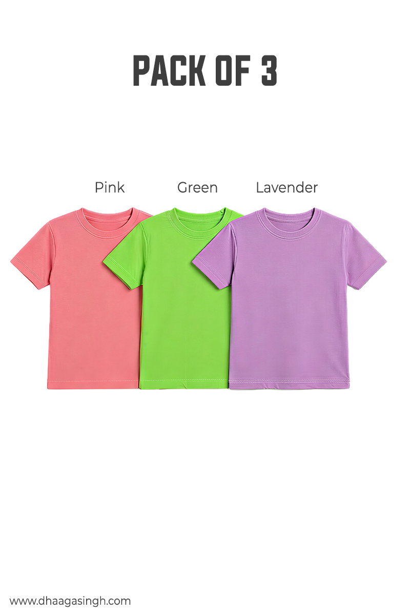 Kids Soft Round Neck Tees Pack of 3 | Age 9-10 Years