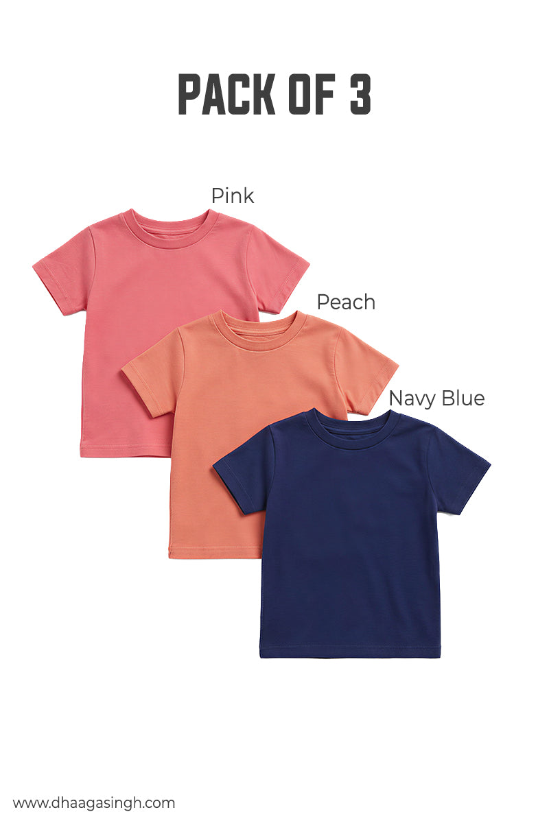 Kids Soft Round Neck Tees Pack of 3 | Age 7-8 Years