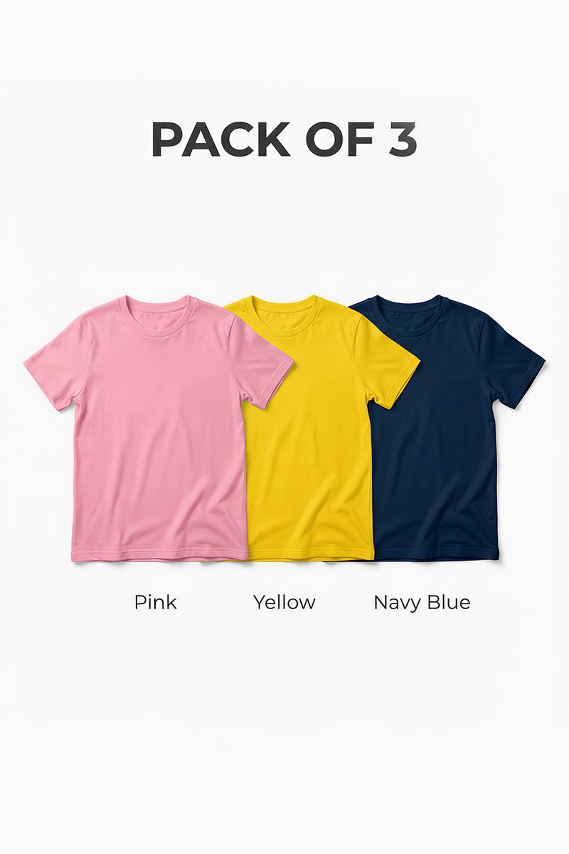 Kids Soft Cotton Round Neck Tees Pack of 3