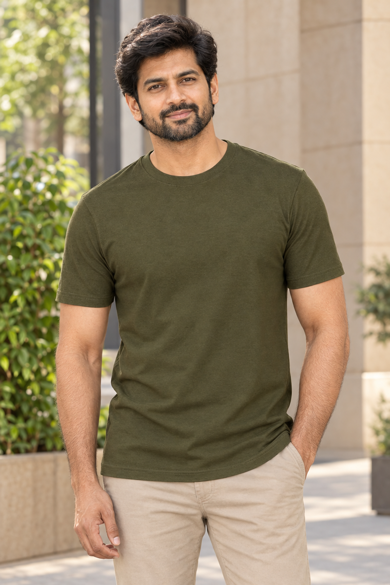 Military Green Color Round Neck T-shirt