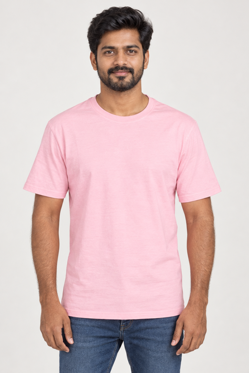 Men Cotton Pink Round Neck T-shirt