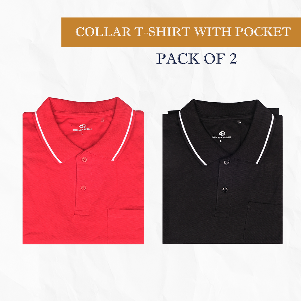 Men Cotton Collar T-shirt with Pocket - Pack of 2