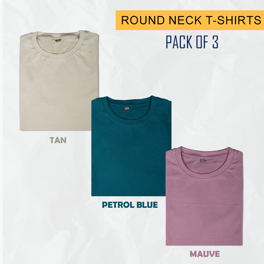 FT Cotton Round Neck T-Shirts - Pack of 3