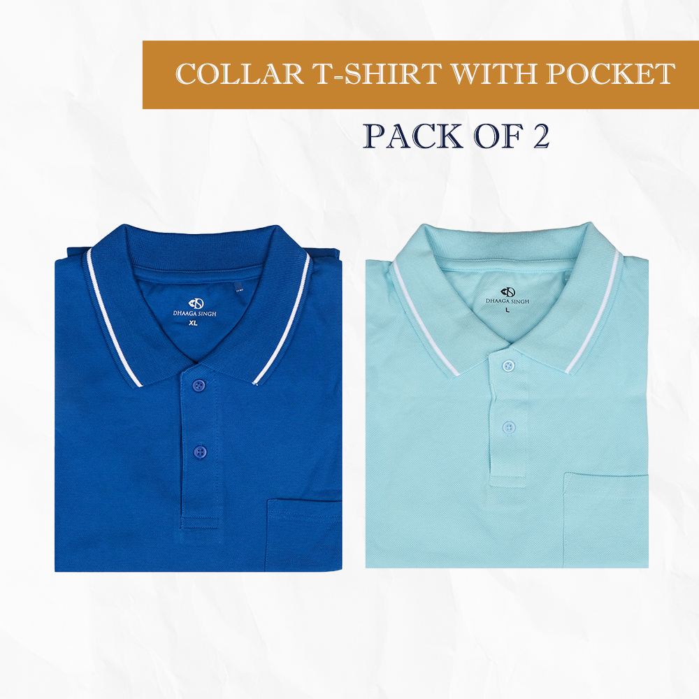 Men Cotton Collar T-shirt with Pocket - Pack of 2