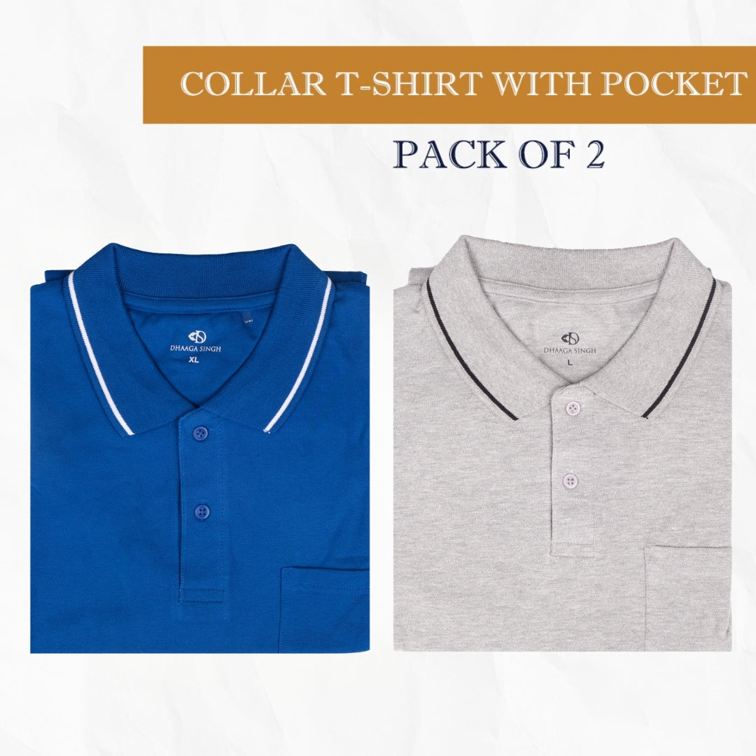 Men Cotton Collar T-shirt with Pocket - Pack of 2