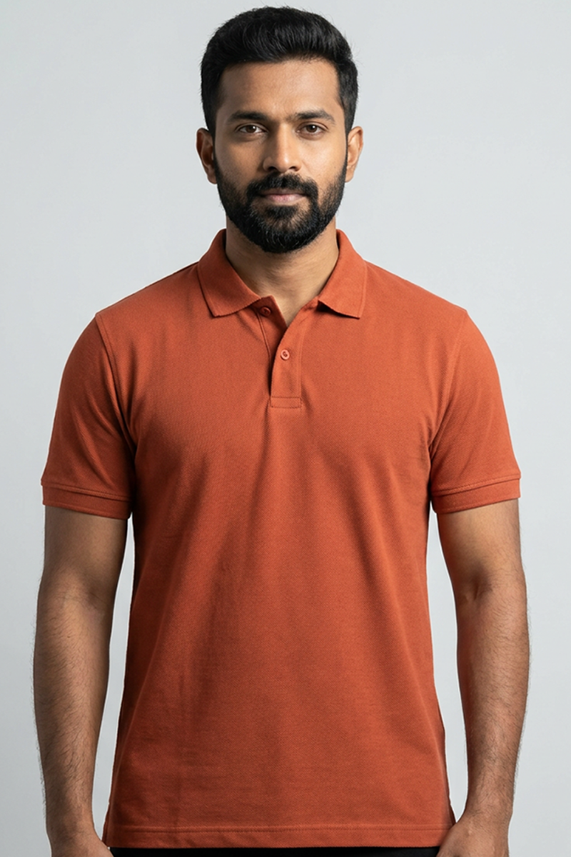 Cotton Rich Solid Half Sleeve Polo T-Shirt Rust Orange