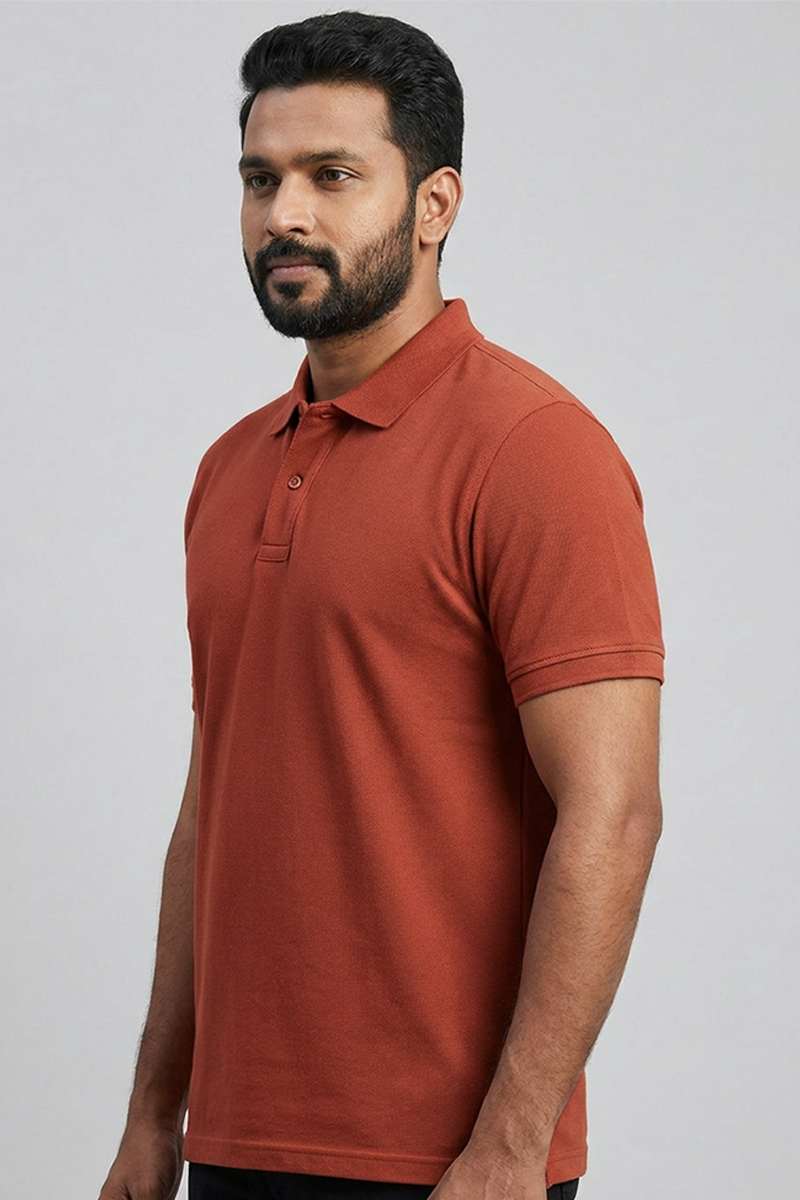 Cotton Rich Solid Half Sleeve Polo T-Shirt Rust Orange