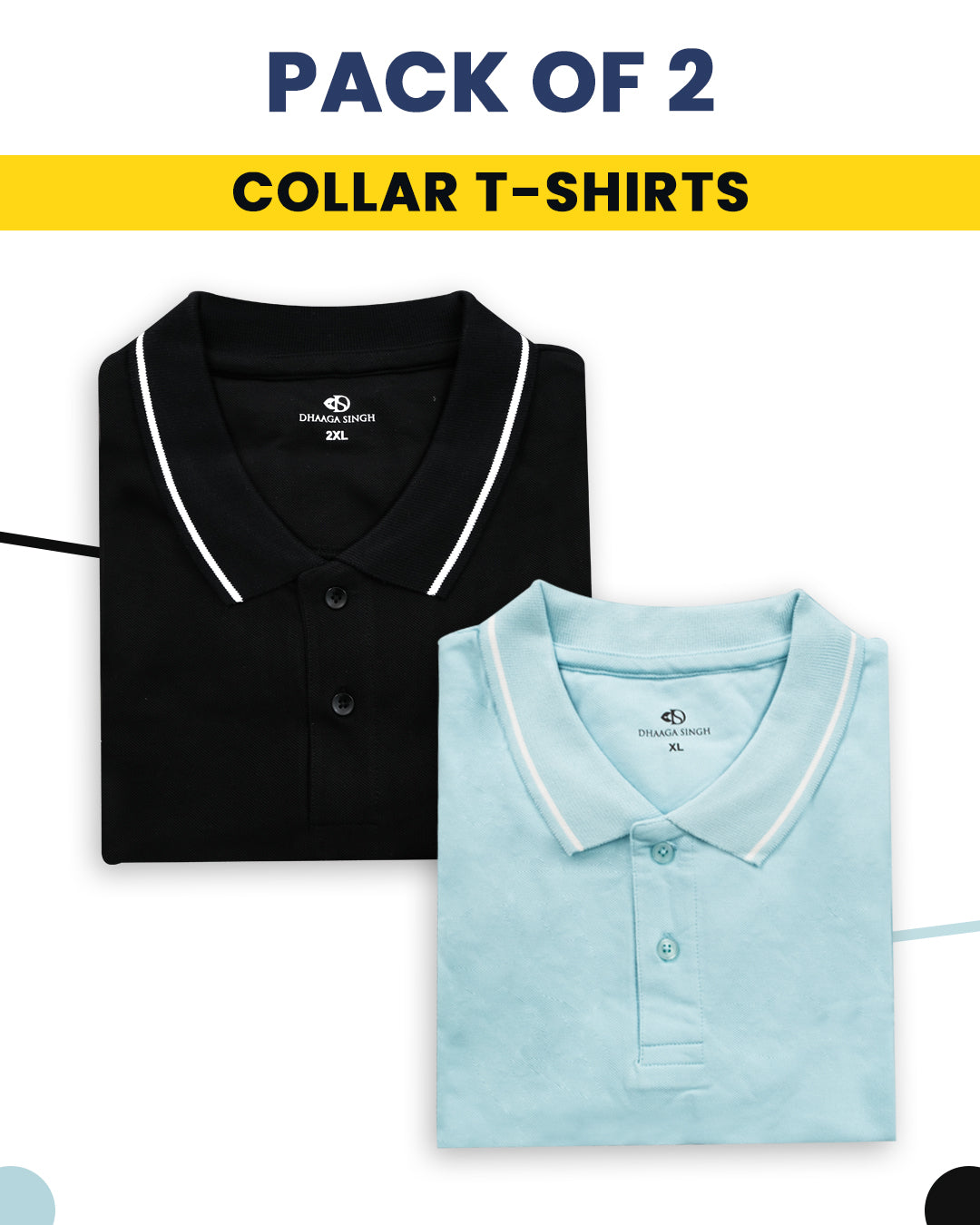 Men Cotton Collar T-shirt - Pack of 2