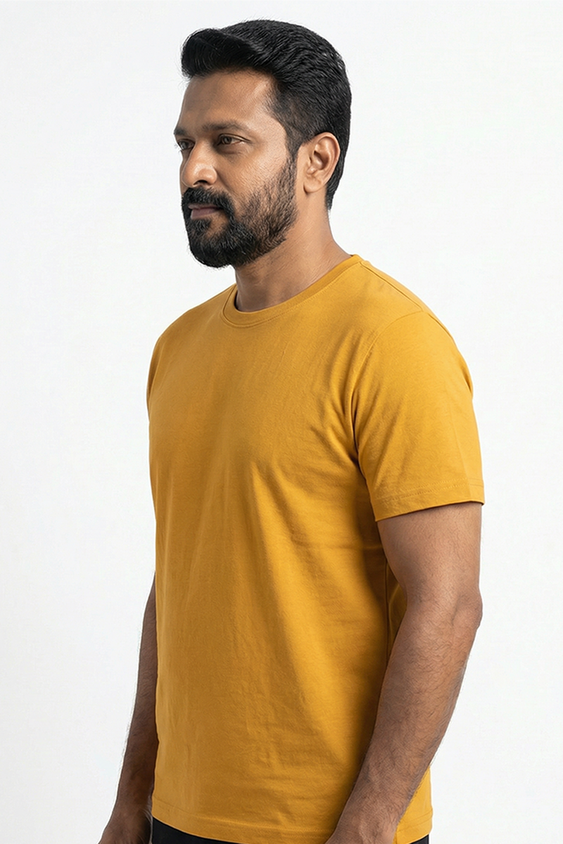 Men Cotton Mustard Round Neck T-shirt