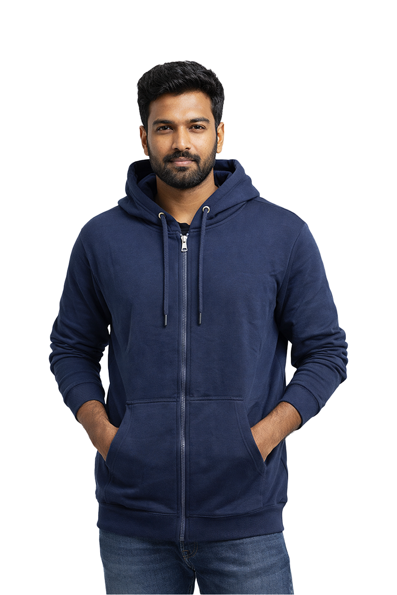 Classic Zipper Hoodie Navy Blue