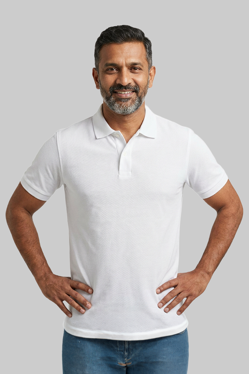 Cotton Rich Solid Half Sleeve Polo T-Shirt White