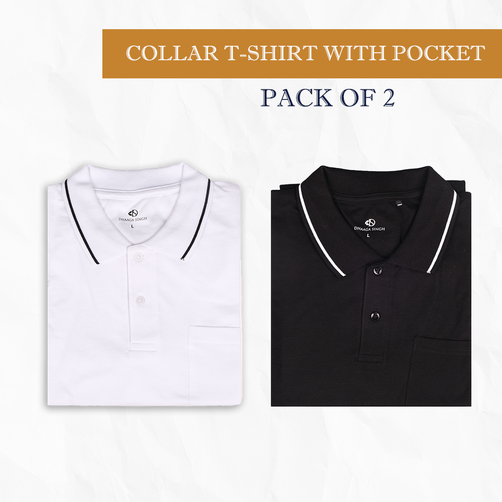 Men Cotton Collar T-shirt with Pocket - Pack of 2