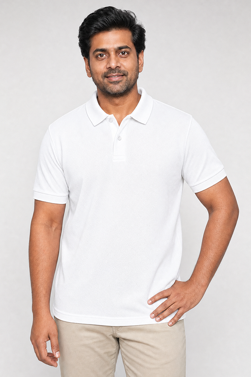 Cotton Rich Solid Half Sleeve Polo T-Shirt White