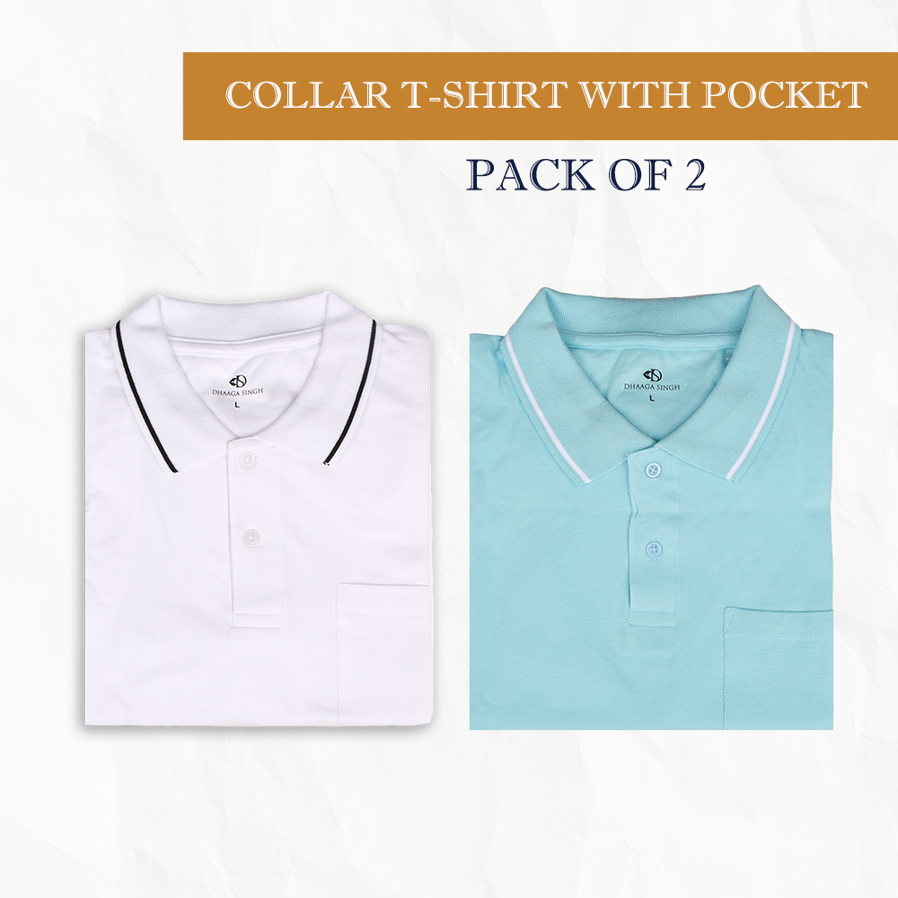 Men Cotton Collar T-shirt with Pocket - Pack of 2