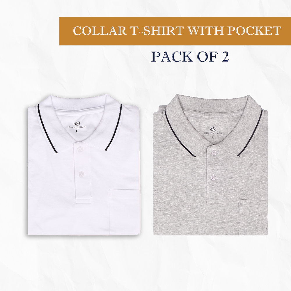 Men Cotton Collar T-shirt with Pocket - Pack of 2