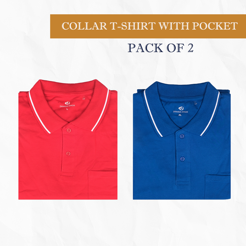 Men Cotton Collar T-shirt with Pocket - Pack of 2