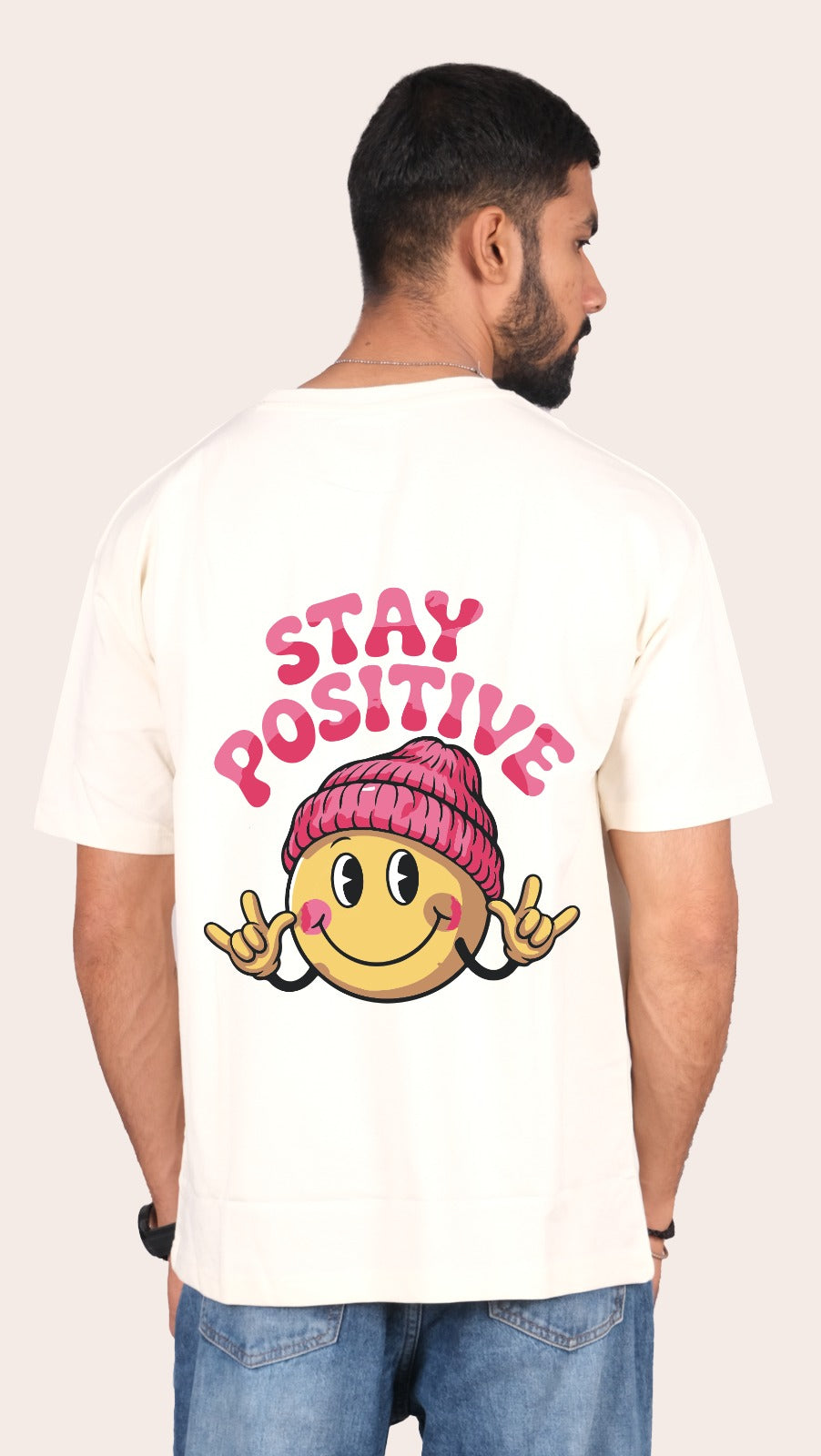 Stay Positive Off White Oversized T-shirt