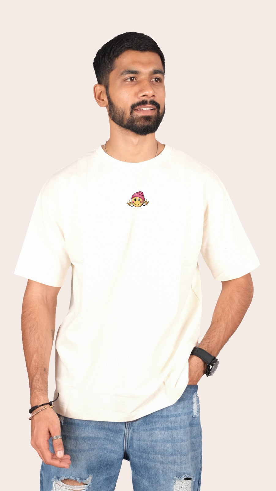 Stay Positive Off White Oversized T-shirt