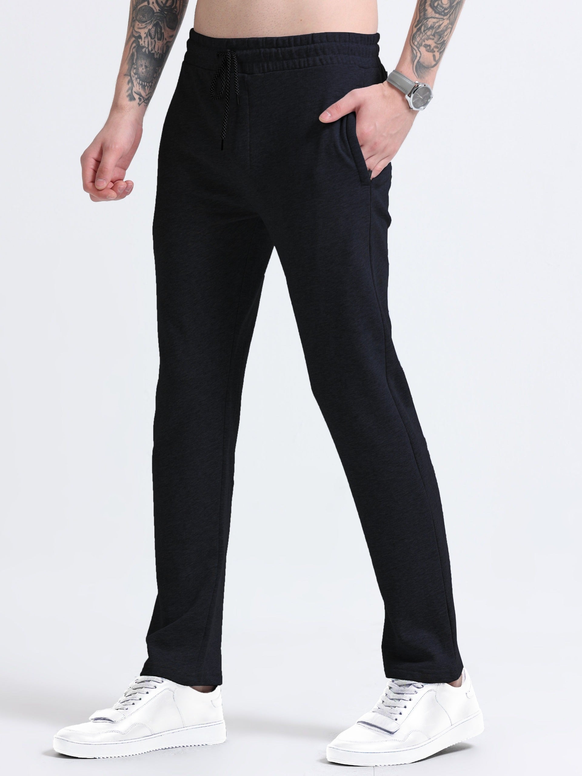 Men Track Pants Plain Black