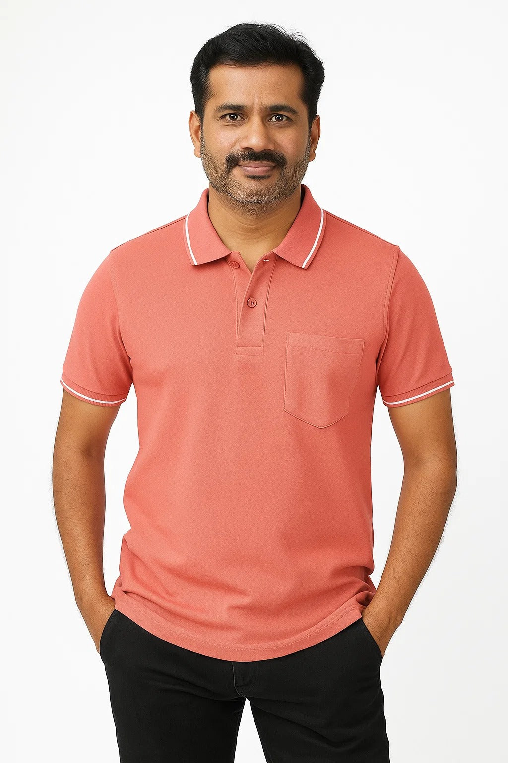 Rose Pink Collar T-shirt with Pocket