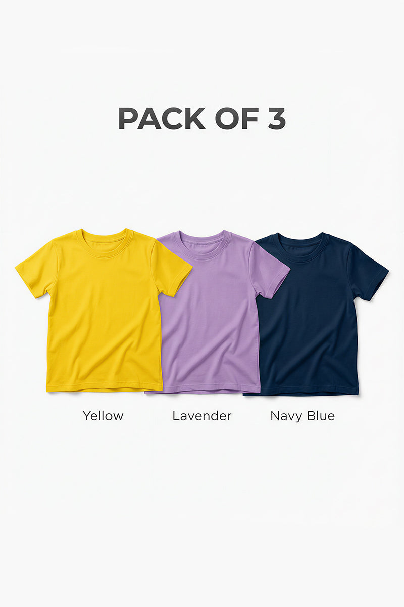 Kids Soft Round Neck Tees Pack of 3 | Age 6-7 Years