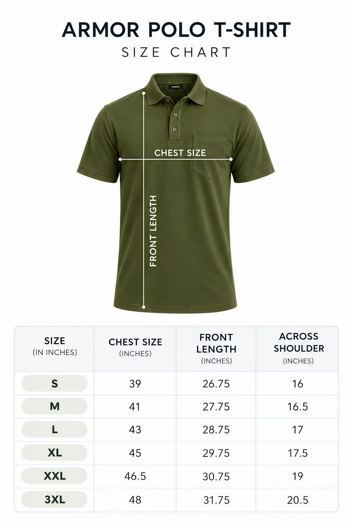size chart armor polo