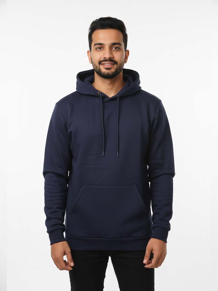 Classic Fit Solid Hoodie Navy Blue