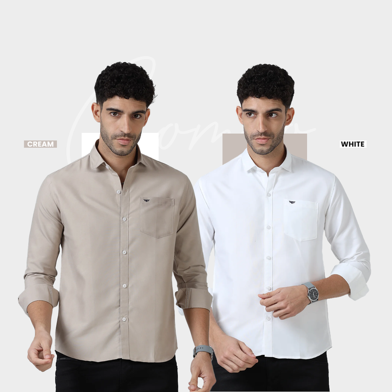 Plain Cotton Solid Shirt - Pack of 2