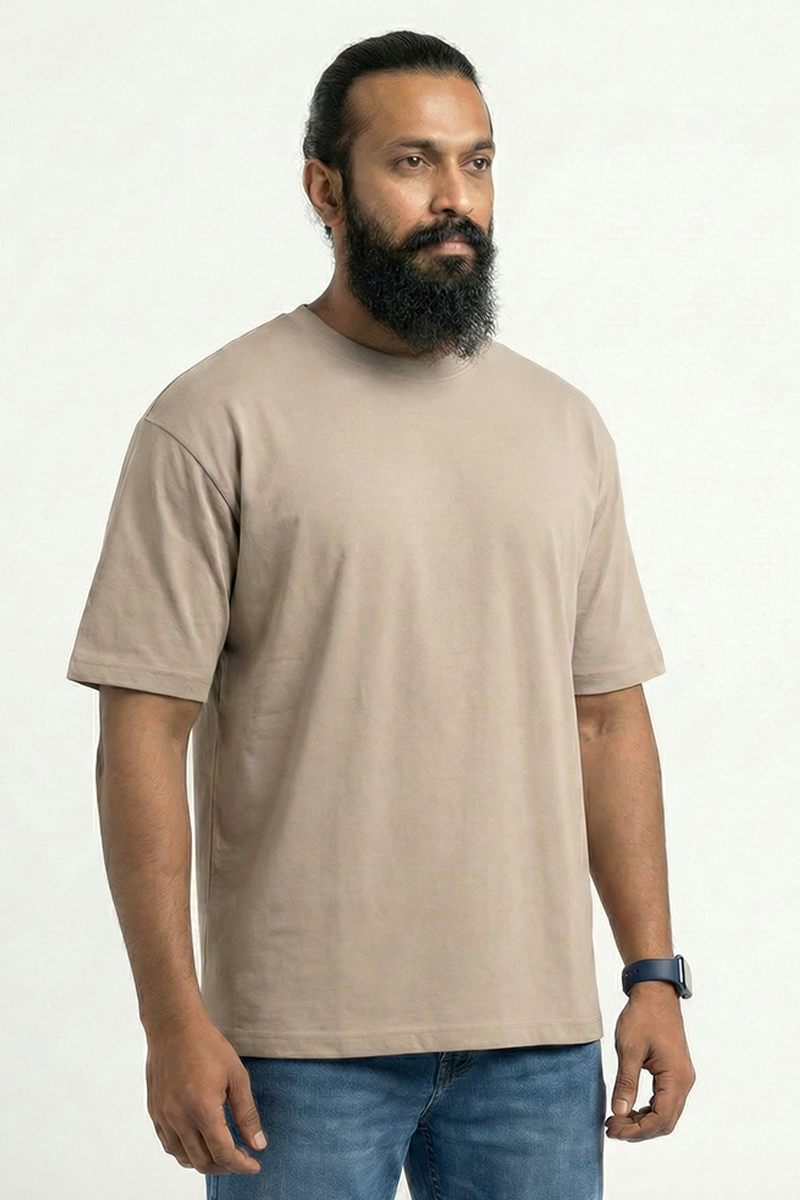 Men Cotton Chocolate Color Round Neck T-shirt